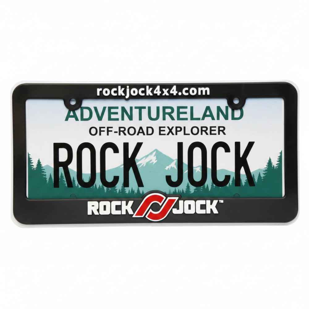 RockJock License Plate Frame Black Plastic w/ Red and White primary product photo