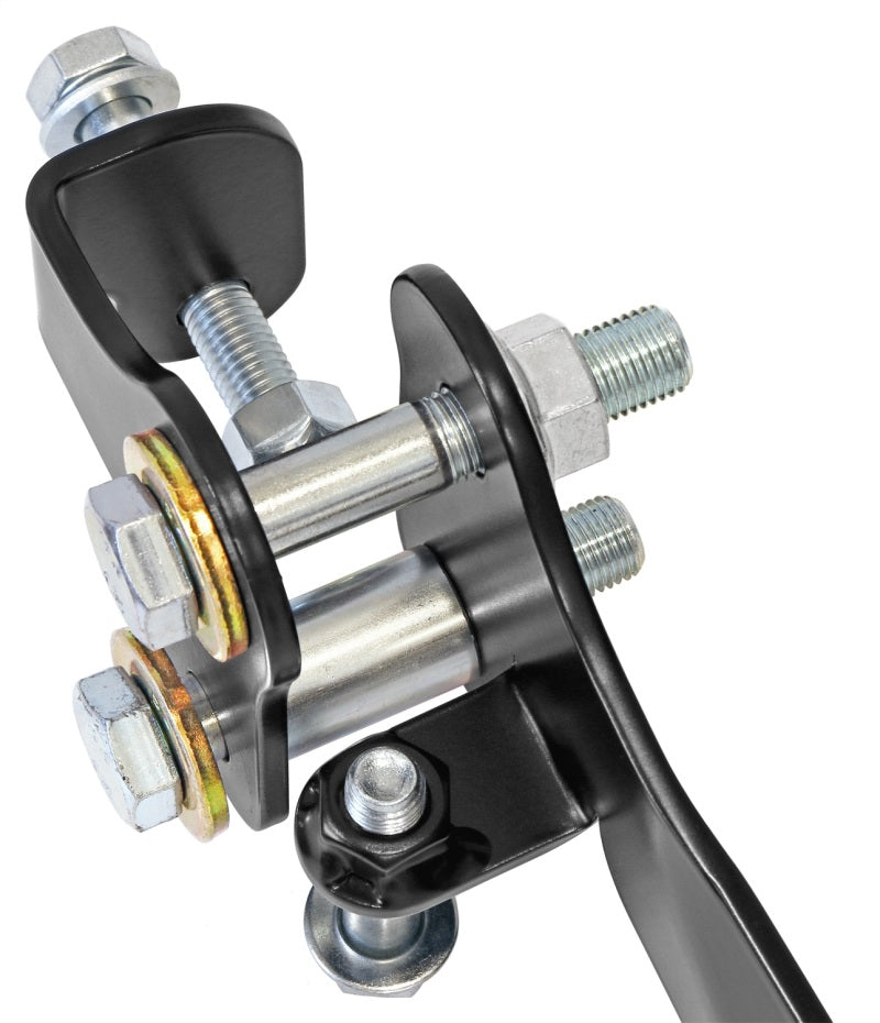 RockJock JL/JT Currectlync High Steer Trac Bar and Steering Stabilizer Shock Relocation Bracket unmounted component detail view