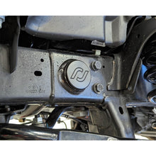Load image into Gallery viewer, RockJock JK Frame Tube Plugs Frame Front CNC Machined Black Delrin mounted on vehicle installation view