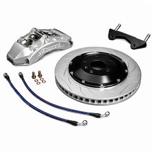 Load image into Gallery viewer, Rotora Street Challenge brake system — Natural-Anodize Finish caliper with slotted rotor on a white background