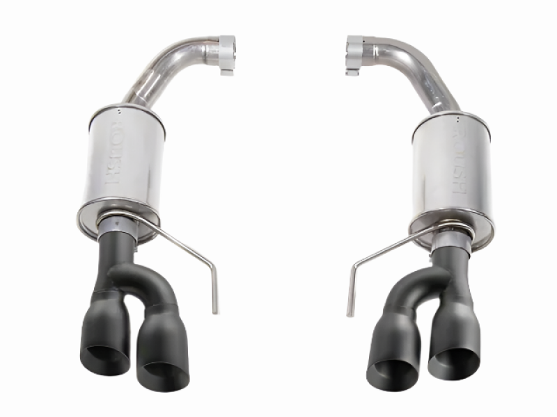 Roush 422097-BLK black-tip axle-back exhaust for 2018-2025 Mustang GT, full paired exhaust studio view