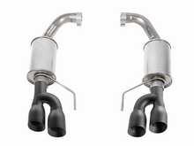 Load image into Gallery viewer, Roush 422097-BLK black-tip axle-back exhaust for 2018-2025 Mustang GT, full paired exhaust studio view