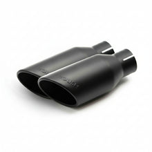 Load image into Gallery viewer, Roush 422318 4-inch black dual exhaust tips for 2015-2024 Ford F-150 5.0L, three-quarter studio view
