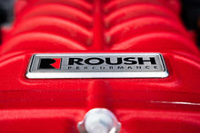 Load image into Gallery viewer, Roush 422349 705HP Red Edition supercharger kit for 2021-2026 F-150, tight straight-on Roush Performance badge closeup