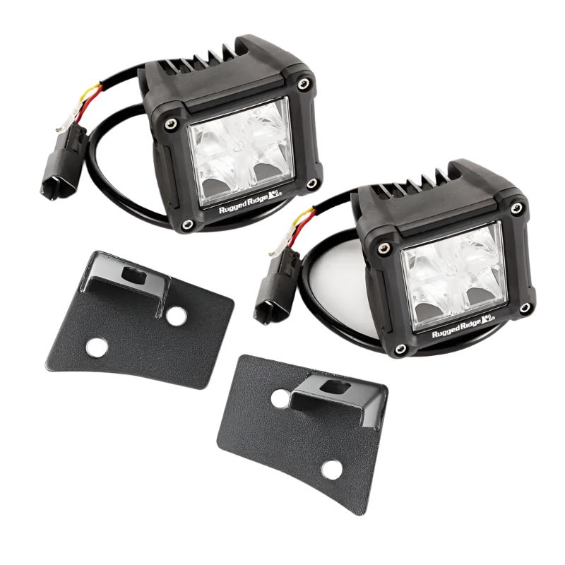 Rugged Ridge 07-18 Jeep Wrangler JK Dual Cube Windshield LED Kit w/ Brackets - Black Ops Auto Works