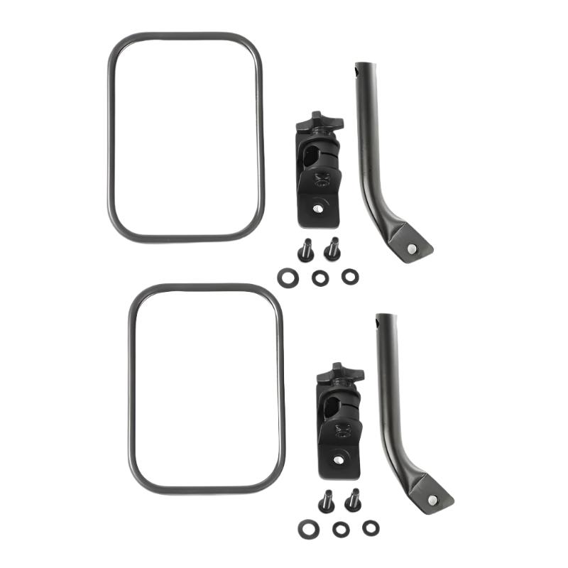 Rugged Ridge 97-18 Jeep Wrangler Textured Black Rectangular Stubby Trail Mirror Kit - Black Ops Auto Works