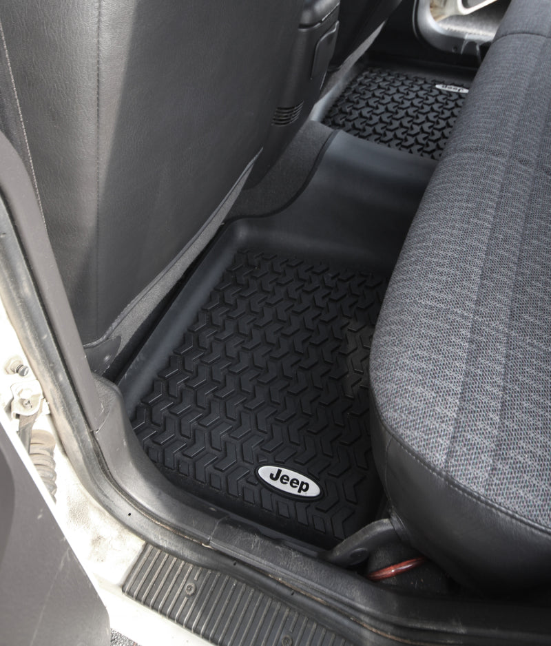 Rugged Ridge Floor Liner Rear Black 1984-2001 Jeep Logo Cherokee XJ - Black Ops Auto Works
