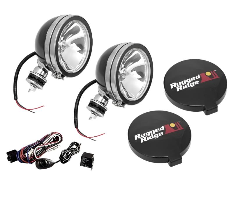 Rugged Ridge 6in Halogen Light Kit Black Steel Housings - Rugged Ridge 15207.51