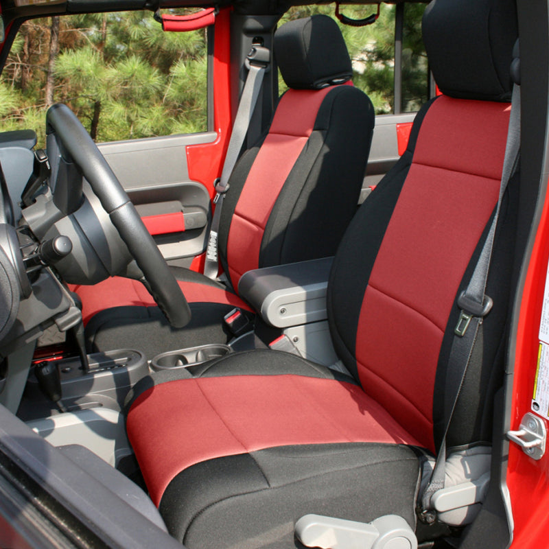 Rugged Ridge Seat Cover Kit Black/Red 07-10 Jeep Wrangler JK 2dr - Black Ops Auto Works