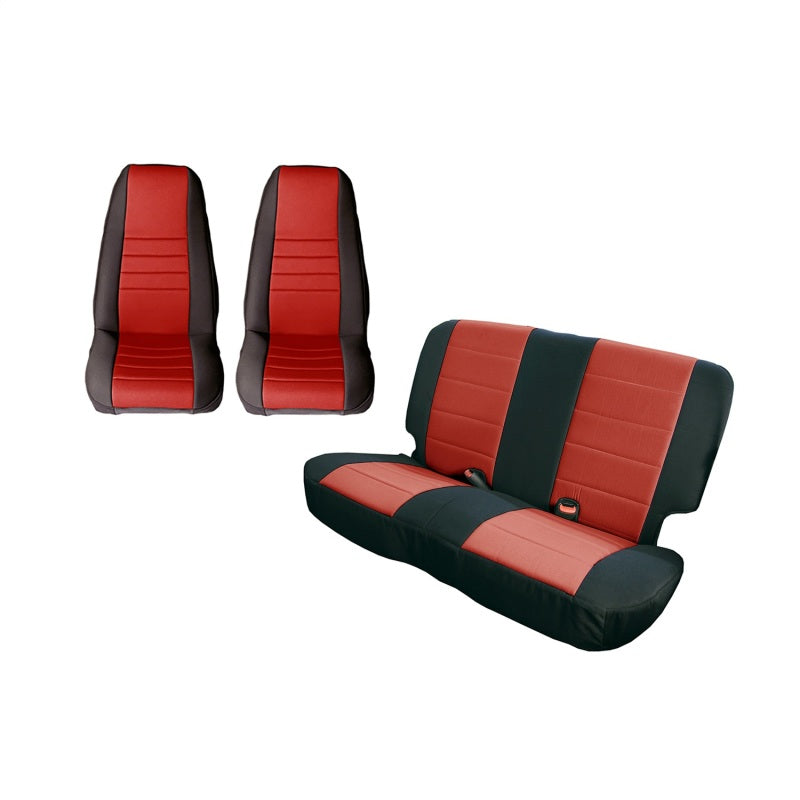 Rugged Ridge Seat Cover Kit Black/Red 80-90 Jeep CJ/YJ - Black Ops Auto Works