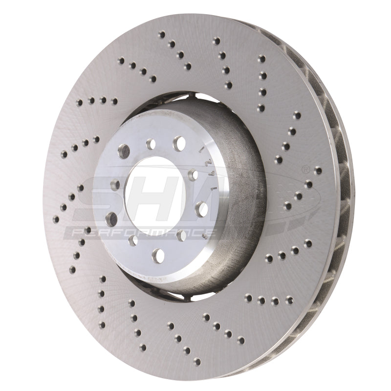 SHW 06-10 BMW M5 5.0L Right Front Cross-Drilled Lightweight Brake Rotor (34112282806) - Black Ops Auto Works