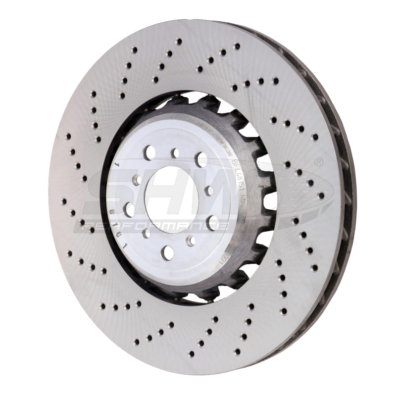 SHW 13-16 BMW M5 4.4L Left Front Cross-Drilled Lightweight Brake Rotor (34112284101) - Black Ops Auto Works