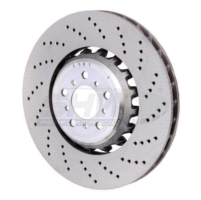 SHW 13-16 BMW M5 4.4L Right Front Cross-Drilled Lightweight Brake Rotor (34112284102) - Black Ops Auto Works