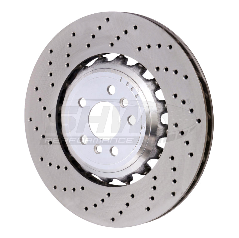 SHW 18-21 BMW M5 4.4L Left Rear Cross-Drilled Lightweight Brake Rotor (34217991103) - Black Ops Auto Works