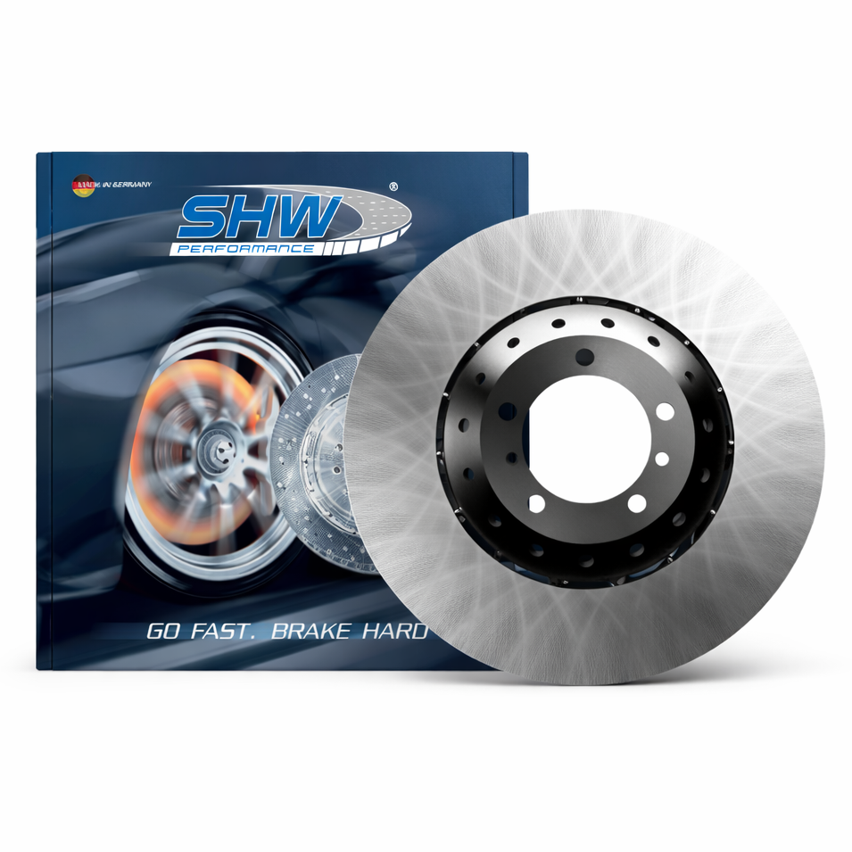 SHW left rear cross-drilled lightweight brake rotor full view