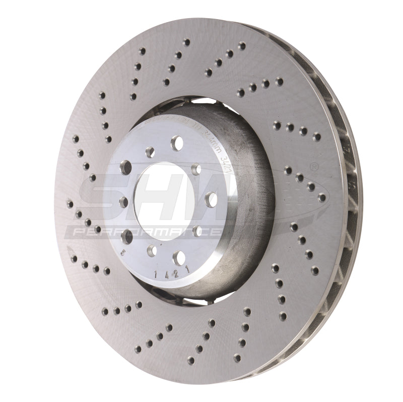 SHW 06-10 BMW M5 5.0L Left Front Cross-Drilled Lightweight Brake Rotor (34112282805) - SHW Performance BFL48051
