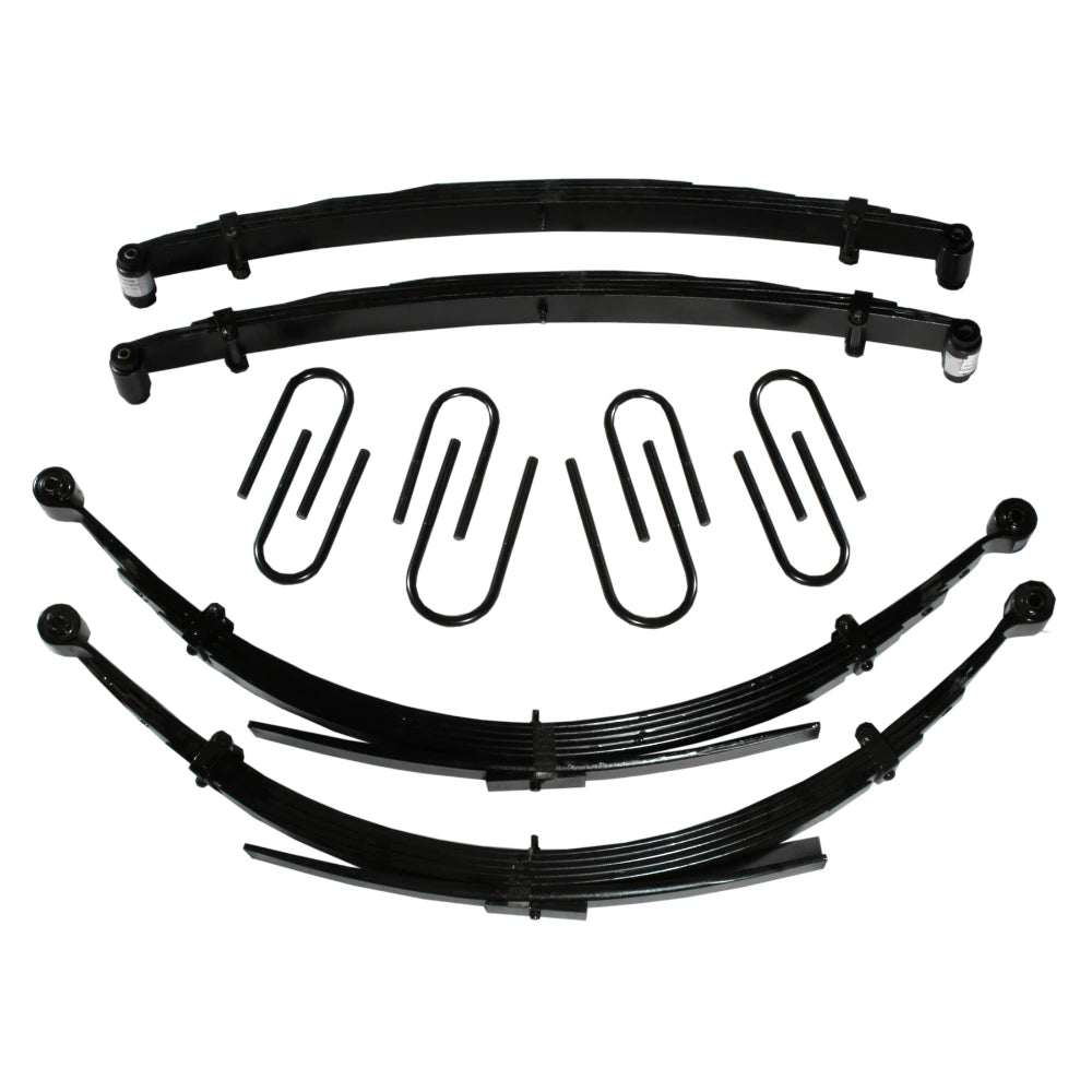 Skyjacker C125AKSS-H suspension lift kit components on white: leaf springs and U-bolts; shocks not pictured