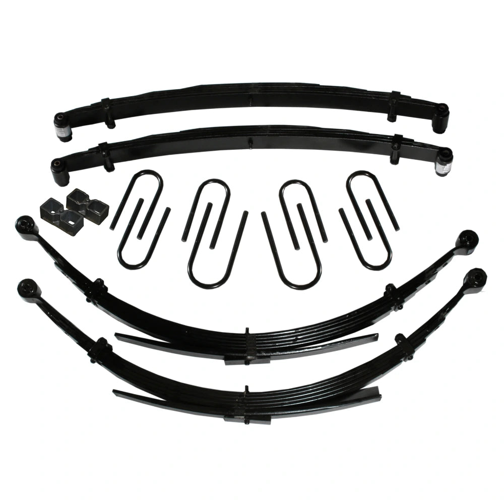 Skyjacker C280AJKS-B suspension lift kit components on white: leaf springs and mounting hardware; shocks not pictured