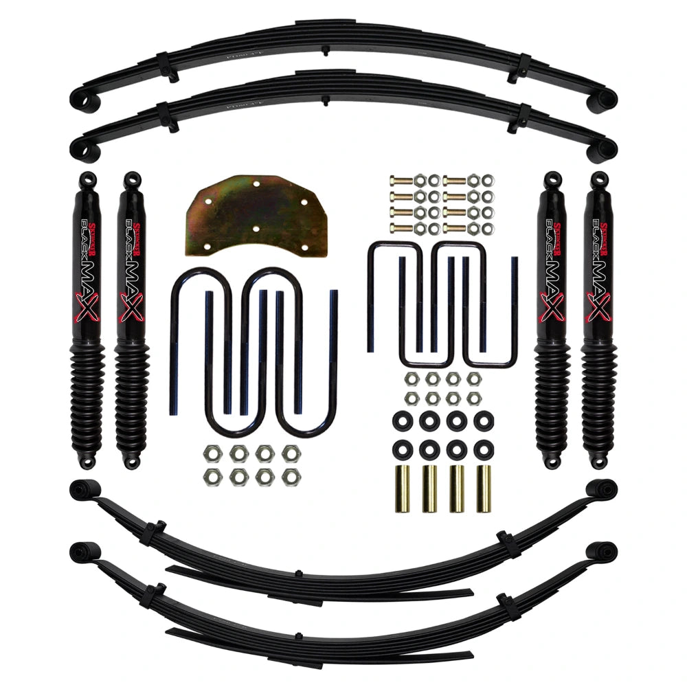 Skyjacker F840MKS-B suspension lift kit with leaf springs, shocks and hardware on white