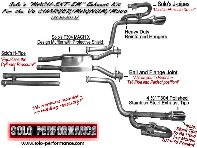MACH-SXT-EM Cat Back Exhaust System 2006-2010 Dodge Charger Dodge Magnum Chrysler 300 V6, included components overview