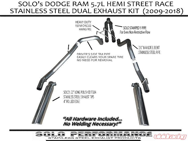 Solo Performance Street-Race Dual Catback Exhaust System Ram 1500 5.7L 2009-2018, alternate product view