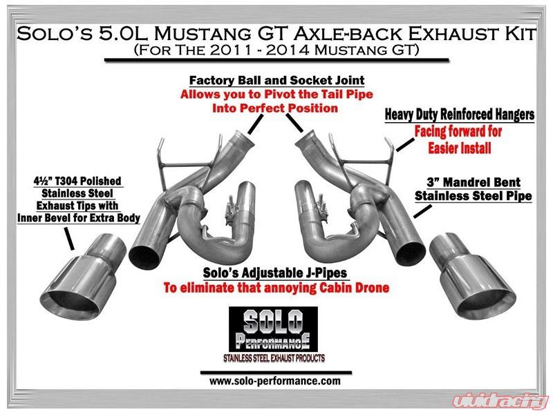 Solo Performance Axle-Back Exhaust System (Black Tips) Ford Mustang GT 2011-2014, exhaust component detail