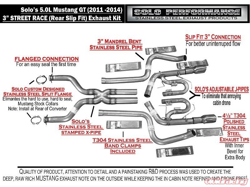 Solo Performance Street-Race Catback Exhaust System (Black Tips) Ford Mustang GT 2011-2014, alternate product view