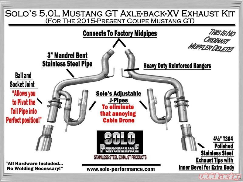 Solo Performance Axle-Back-XV Exhaust System Ford Mustang GT 2015-2022, alternate product view