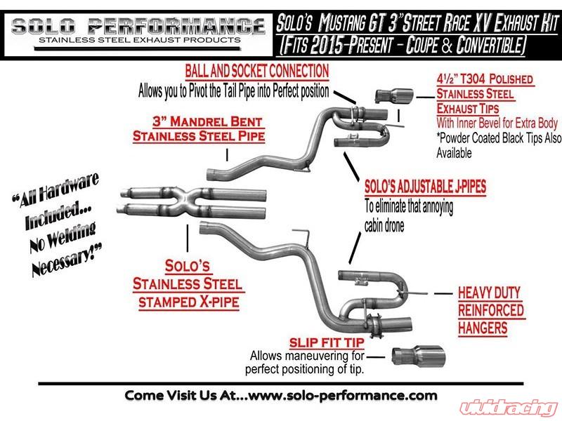 Solo Performance Street-Race-XV Catback Exhaust System Ford Mustang GT 2015-2022, alternate product view
