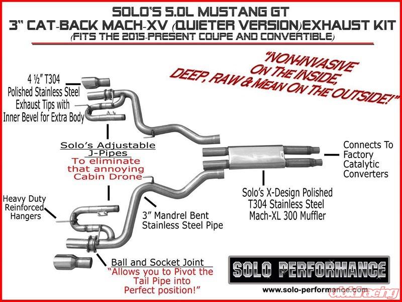 Solo Performance Mach-XV Catback Exhaust System Ford Mustang GT 2015-2022, alternate product view