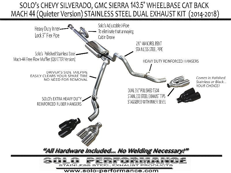 2014-2018 Chevy Silverado, GMC, V8 5.3L MACH-44 Cat Back Dual Exhaust Kit, alternate product view