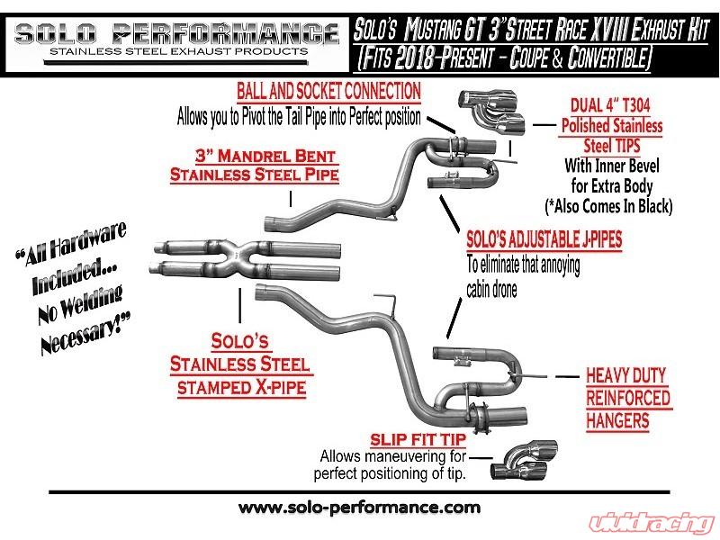 Solo Performance Street-Race-XVIII Exhaust System (Black Tips) Ford Mustang GT 2018+ - Black Ops Auto Works