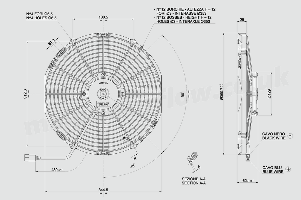 SPAL 1250 CFM 13in Medium Profile Fan - Pull (VA13-AP51/C-35A) - SPAL SPL30101507