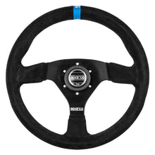 Load image into Gallery viewer, Sparco R 383 Logo black suede steering wheel with blue center marker