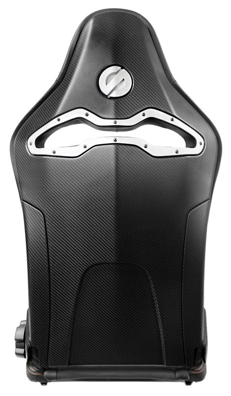 Close-up of gloss carbon fiber shell on Sparco SPX Special Edition seat