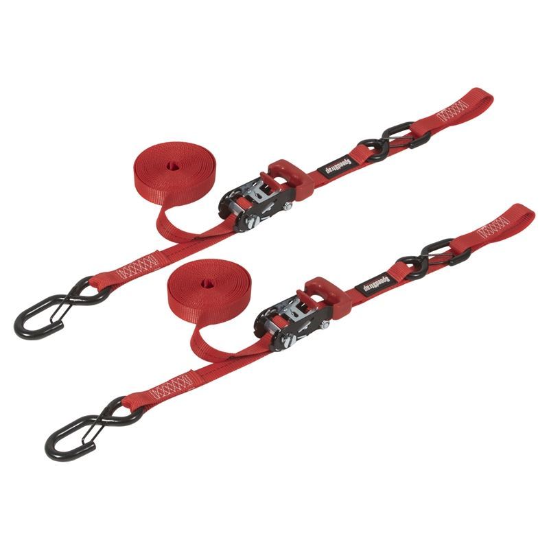 SpeedStrap 1In x 15Ft Ratchet Tie Down w/ Snap FtSFt Hooks Soft Tie (2 Pack) - Red - Black Ops Auto Works