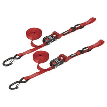 Load image into Gallery viewer, SpeedStrap 1In x 15Ft Ratchet Tie Down w/ Snap FtSFt Hooks Soft Tie (2 Pack) - Red - Black Ops Auto Works