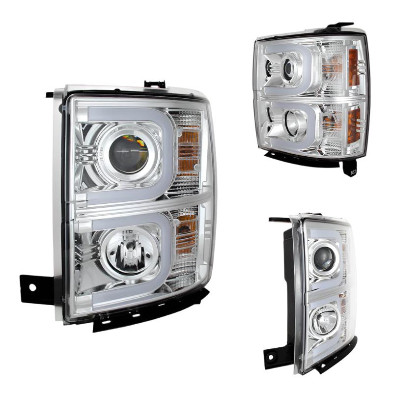 Spyder Chevy Silverado 1500 14-16 Projector Headlights Light Bar DRL Chrm PRO-YD-CS14-LBDRL-C - Black Ops Auto Works