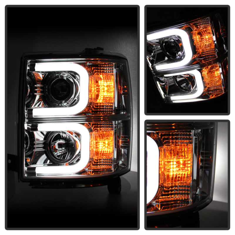 Spyder Chevy Silverado 1500 14-16 Projector Headlights Light Bar DRL Chrm PRO-YD-CS14-LBDRL-C - Black Ops Auto Works
