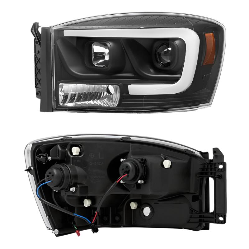 Spyder Dodge Ram 1500 06-08 V2 Projector Headlights - Light Bar DRL - Black (PRO-YD-DR06V2-LB-BK) - Black Ops Auto Works