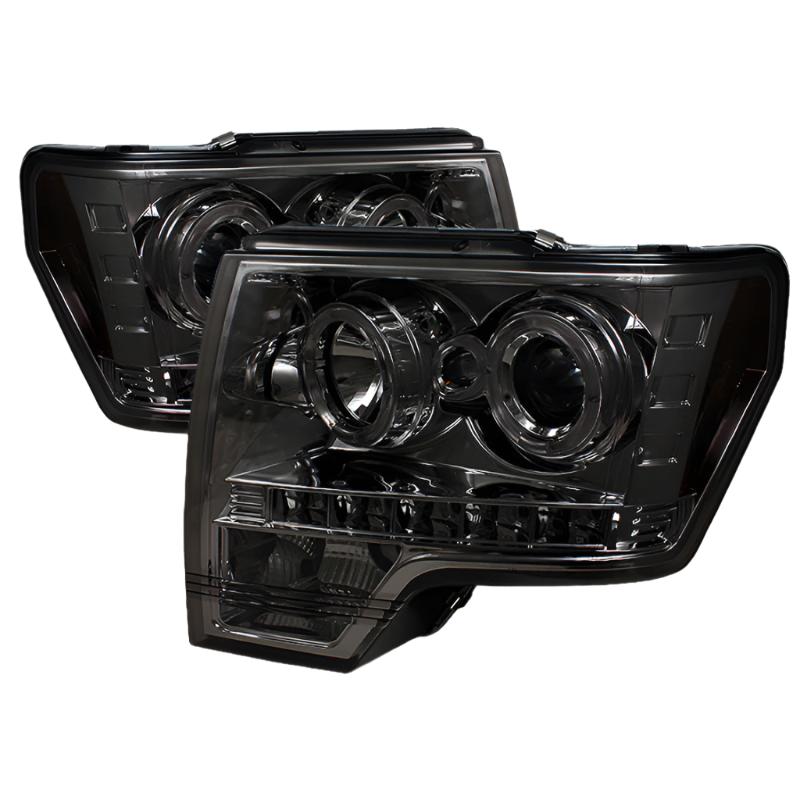 Spyder Ford F150 09-14 Projector Headlights Halogen Model- LED Halo LED Smke PRO-YD-FF15009-HL-SM - Black Ops Auto Works