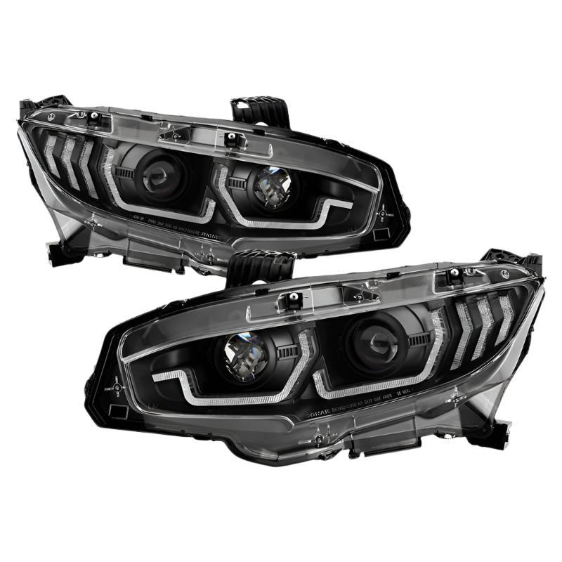 Spyder Honda Civic 16- 2DR/4DR/Hatchback Projector Headlights - Black PRO-YD-HC16SI-SEQGR-BK - Black Ops Auto Works