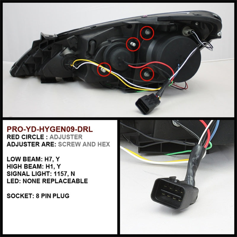 Spyder Hyundai Genesis 10-12 Projector Halogen Model- LED Halo DRL Blk PRO-YD-HYGEN09-DRL-BK - Black Ops Auto Works