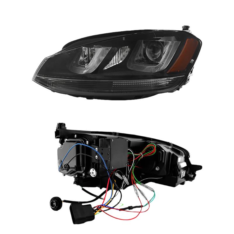 Spyder Volkswagen Golf VII 14-16 Projector Headlights DRL LED Blk Stripe Blk PRO-YD-VG15-BLK-DRL-BK - Black Ops Auto Works