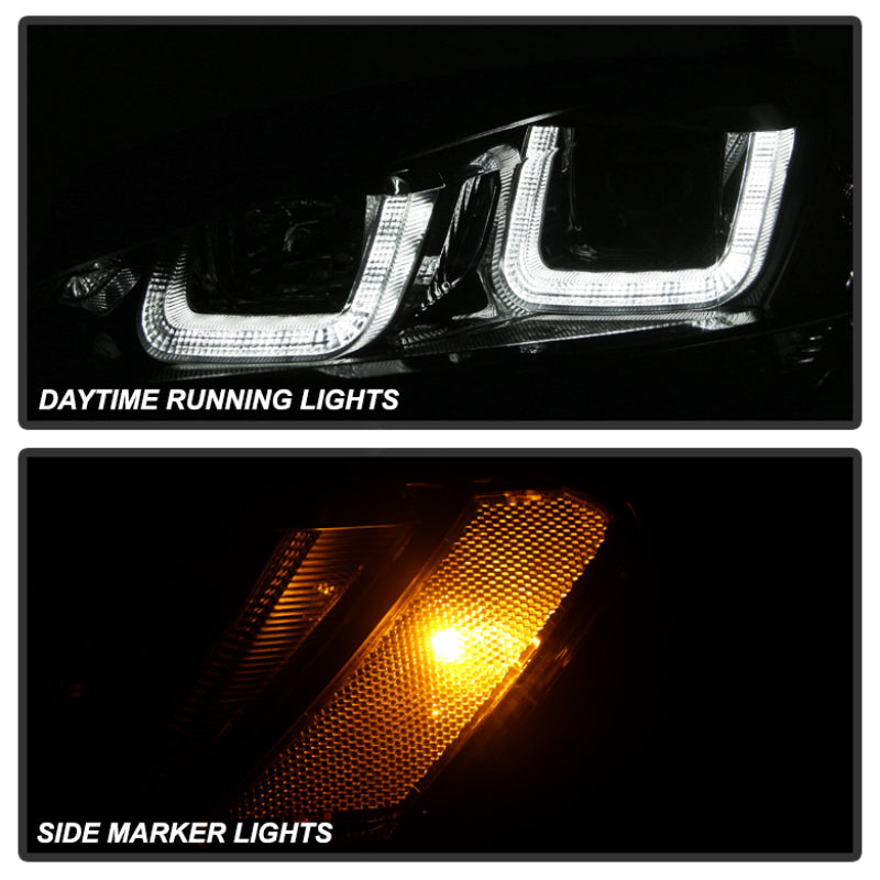 Spyder Volkswagen Golf VII 14-16 Projector Headlights DRL LED Blk Stripe Blk PRO-YD-VG15-BLK-DRL-BK - Black Ops Auto Works