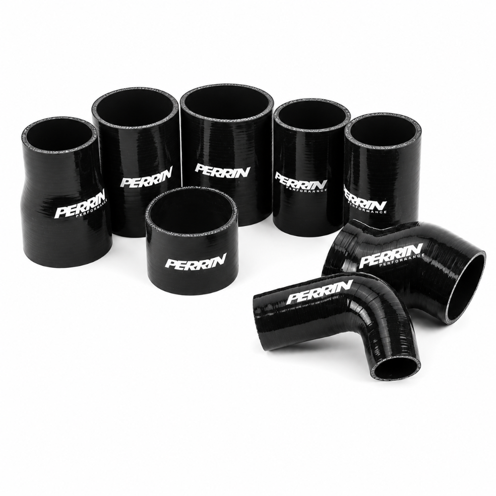 Subaru WRX red front mount intercooler boost tubes with aluminum piping and silicone couplers
