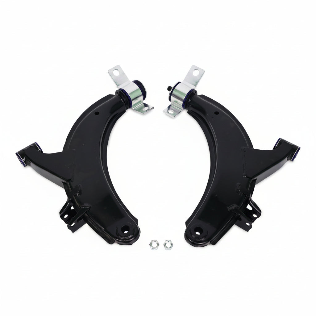 Superpro front lower control arm pair for Subaru Impreza, top view showing mounting bushings