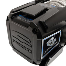 Load image into Gallery viewer, Close-up of Superwinch Scorpion 10000SR winch motor housing and control pack in black powdercoat finish