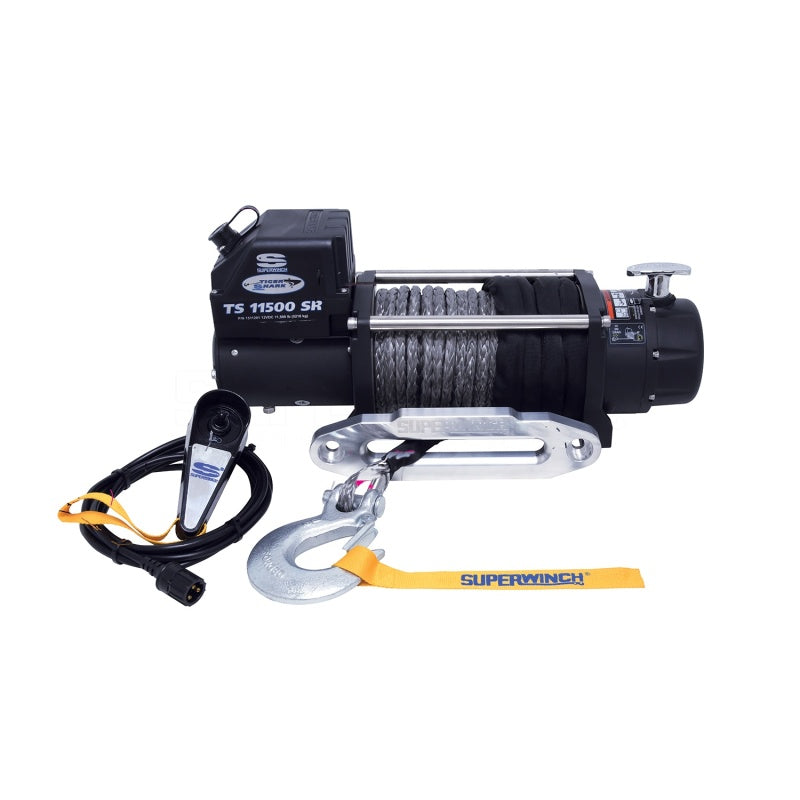 Superwinch 11500 LBS 12V DC 3/8in x 80ft Synthetic Rope Tiger Shark 11500 Winch - Black Ops Auto Works