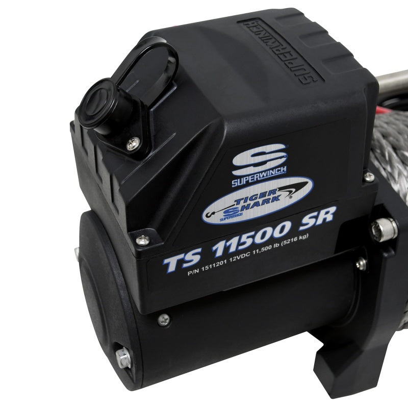 Superwinch 11500 LBS 12V DC 3/8in x 80ft Synthetic Rope Tiger Shark 11500 Winch - Black Ops Auto Works